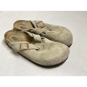 Birkenstock Boston Shoes Mens Size 8 Womens 10 EU 41 Taupe Suede Clogs Slip On